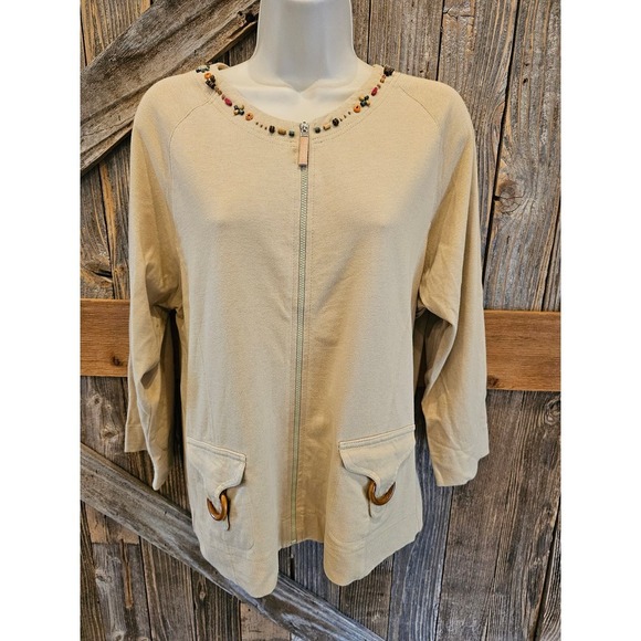 Onque Casuals Tops - Onque casuals Size XL beaded collar zip up shaket front pocket